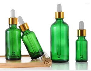 Bouteilles 20pcs Mélange Capupler Refiillable Pterper bouteille Green Essential Huile Verre Liquide 5-100 ml Drop pour massage Pipette