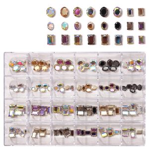 Bouteilles 24 grilles Nail Crystal strassons (24x5pcs) mixtes szie hail charmes carrés cube ongles accessoires filles charmes cadeaux t242