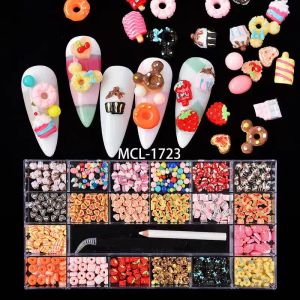 Botellas 400 piezas/caja linda caramelo múltiples arte de uñas 3d encantos diseño de arte de uñas alimentos donas dulces de imitación de imitación