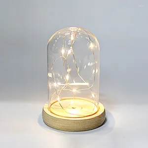 Bouteilles en verre dôme base en bois avec lumière LED paysage vase fleur sèche cloche couverture bricolage plantes succulentes porte-conteneur décor de chambre