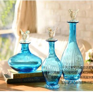 Bouteilles Home Goods American Country Xia Kelin Blue Glass Rangement Tank Canister Wholesale Decorative Artisan