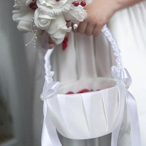 Bouteilles romantique blanc mariage fleur Bskets cérémonie fête panier fille paniers Satin Bowknot
