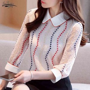 Bottoming Shirt Women Plus Size Short Sleeve Summer Blouse Tops Lace Striped Clothes Chemisier Femme 8849 50 210508