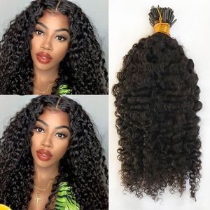 Bouncy Curly I Tip Hair Extensions 100 Strands Brazilian Remy Curly I Nail Tips in Hair 8-30inch Microlinks for Women