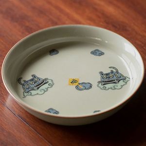 Boutique Honey Glaze Tiger Ceramic Tea Trays Chinois Style Zisha Pot portant des fruits domestiques Plat Kung Fu Thé Gift Nouvel An