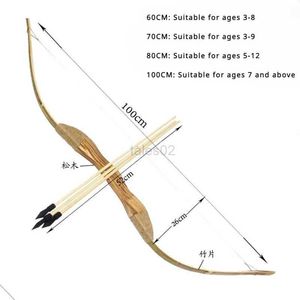 Bow Arrow Arc traditionnel en bois pour enfants avec flèches souples et carquois pour débutants, enfants, formation de tir à l'arc pour jeunes yq240327