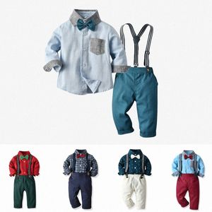 Clip à nœud bébé pour enfants ensembles de vêtements de chemises pantalons messieurs garçons pour tout-petits rayés à manches longues décontractées