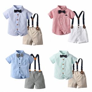 Clip à cravate bébé pour enfants ensembles de chemises Shorts Structed Cardigan Boys Toddlers Tshirts à manches courtes Pantalons de sangle Sumy Youth Children Vêtements SIZ 48UL #