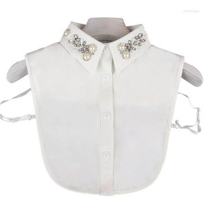 Noeuds papillon en mousseline de soie perle strass fleur blanc noir femmes faux col brillant perlé colliers détachables demi-chemise chemisier pull faux Smal