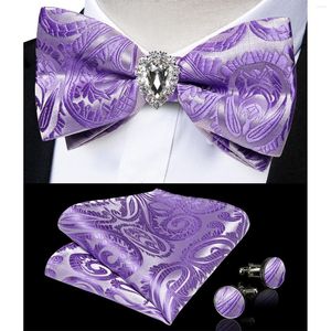 Nœuds papillons classiques pour hommes, mariage, violet, boutons de manchette, ensemble de bagues, accessoires de fête, nœud papillon en soie, cadeau