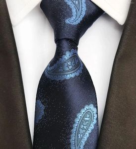 Bow Ties Fashion 8cm Silk Men's Paisley Blue Pink Tie Jacquard Nettoyage tissé Suit hommes Business Wedding Party Foral Gift