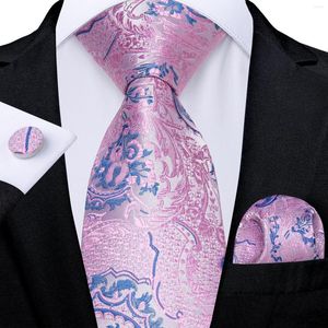 Bow Ties for Men 2023 Luxury Pink Blue Paisley Silk Business Wedding Party Neck Tie Pocket Square Cuffe Links Accessoires Gift