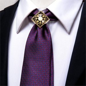 Noeuds papillon Hi-Tie Business Men's Bolo Tie Gold Ring Silk Luxury Purple For Men Floral Hanky Cufflinks Set Wedding High Quality NeckTie