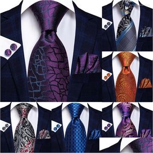 Bow Ties Hi-Tie Designer Elegant Mens Gentlemen Pueple Novelty For Men 2023 Business Necktie Handky Cufflinks Drop Delivery Fashion Ot9Uu