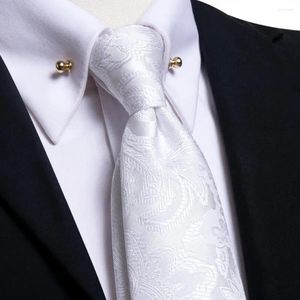 Bow Ties Hi-Tie Designerpaisley Solid White Silk Wedding Tie pour hommes Coldie de bouffée de manchette avec épingle à col