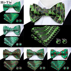 Bow Ties Hi-Tie Jacquard Green Silk Christmas Mens Self Tie Hanky Cuffe Links mâle Butterfly Not de Noël Gift Bowtie Wholesale pour