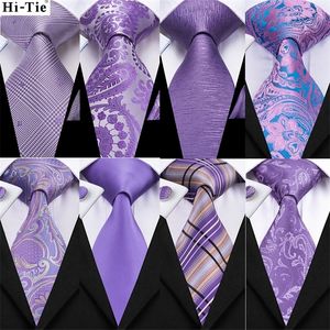 Pajaritas Hi Tie Light Purple Seda Sólida Corbata de boda para hombres Calidad Hanky Gemelos Regalo Corbata Set Moda Novedad Diseñador Drop 231005