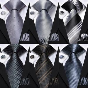 Pajaritas Hi-Tie Humo Gris Corbata de seda para hombres Elegante Corbata para hombre Bolsillo Cuadrado Gemelos Novio Accesorio de boda Diseñador al por mayor