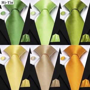 Bow Ties Hi-Tie Green Green Orange Mens Mashing Fashion Neckkerchief Cuffle Links for Tuxedo Accessory Classic Silk Luxury Tie MAN CADEAU