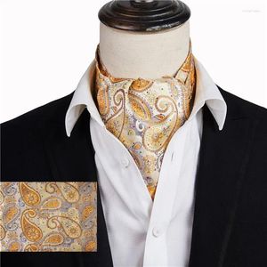 Bow Ties Ikepeibao Men lujo amarillo Paisley revisado Cravat Silk Dot Floral Ascot Self British Gentleman Polyester Buff Vieo al por mayor