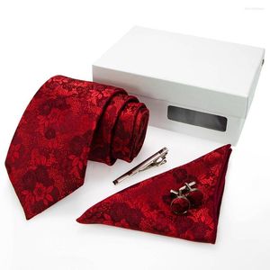 Bow Ties Kambert Fashion Floral Jacquard Woven Gravata Tie Tie Hanky ​​Garflinks Caja de regalo Sets para accesorios para fiestas de bodas