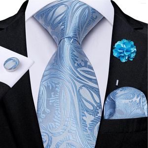 Pajaritas de seda Cachemira azul claro para hombre, conjunto de corbata de boda, gemelos cuadrados de bolsillo, broche, Pin, regalo para hombre, venta al por mayor
