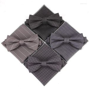 Noeuds papillon de luxe 2 PCS Mens Plaid Check Pocket Square Bows Tie Set Mouchoir réglable Bowtie Sets Wedding Party Stripe Hanky Lots