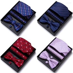 Pajaritas Muchos colores Marca Niza Corbata hecha a mano Pañuelo Cuadrados de bolsillo Conjunto de gemelos Corbata Caja Púrpura Hombre Oficina
