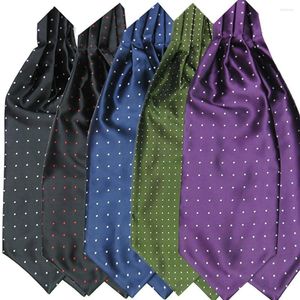 Corbatas de moño para hombre, a la moda, con estampado de lunares lisos, cuello Ascot, mezcla de seda, bufanda, corbata