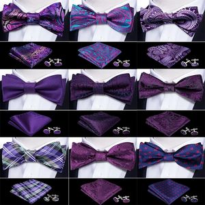 Nœuds papillons pour hommes, papillon en soie, cravate violette, boutons de manchette Hanky, col de costume, cravate amovible pour fête de mariage, 231012