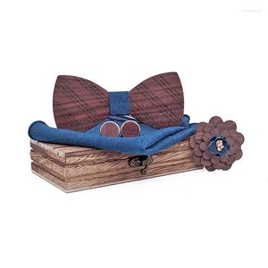 Pajaritas Sitonjwly Camisa para hombre Corbata de madera Pañuelo Gemelos Conjuntos de broches para hombres Boda Bowtie Tuxedo Regalo con caja de madera Bow Emel22