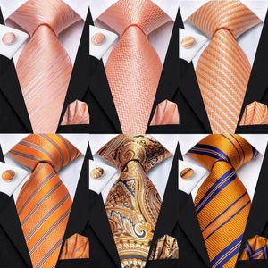 Cravates d'arc rayé orange cravate pour hommes 2023 élégant hommes cravate poche boutons de manchette carrés marié accessoire de mariage salut-cravate conception en gros