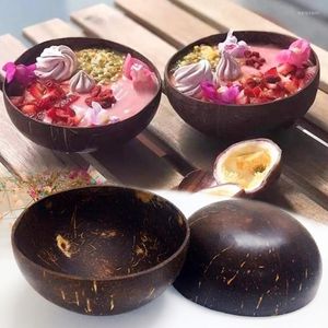 Bowls 12-15cm Natural Coconut Bowl Set Wooden Salad Ramen Wood Spoon Coco Smoothie Kitchen Tableware