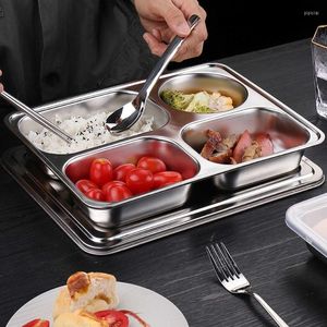 Bowls A0NA Stainless Steel Divided Plate Rectangular Dinner Trays Plates For Adults Kids Campers And Portion Control