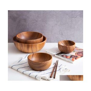 Bols Bol En Bois D'acacia Vague Internationale Servant Pour Nouilles Soupe De Riz Salade Ustensiles De Cuisine Drop Delivery Home Garden Dining Bar Dhxsp