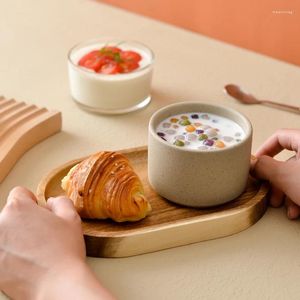 Bols tasse en céramique et soucoupe petit-déjeuner bol avec cuillère en verre créatif Salade de fruits de fruit petit après-midi.