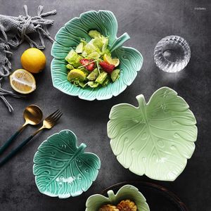 Bols Bol à sauce en céramique Forme de feuille de porcelaine Vaisselle Salade de fruits Collation Micro-ondes Nouilles