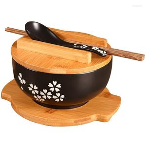 Cuencos estilo japonés vajilla tazón coreano Vintage fideos arroz cerámica fideos instantáneos palillos tapa cuchara almohadilla gota