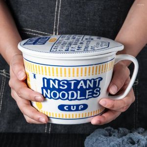 Bols Korea Japan Style Nouilles instantanées en céramique tasse de ramen bol avec couverture bento box étudiant soupe déjeuner