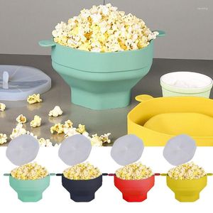 Bowls Popcorn Silicone Bowl With Lid Microwave Bucket High Quality Maker Chips Fruit Dish Kitchen Supplies