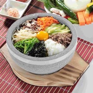 Bols Bol en pierre avec base en bois Dolsot Bibimbap pour pot soupe coréenne riz et ragoût de nouilles épicées