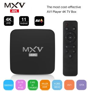Box MXV 4K TV Box Android 11.0 4 Go 32 Go Nouveau Smart TV Box 2.4G 5.8G WiFi BT 5.0 OTA AV1 Media Player AirPlay HDR + Set Top Box