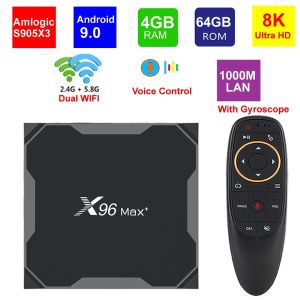 Boîte x96 Max Plus 8K Smart TV Box Amlogic S905X3 Quad Core 4GB 64 Go Android 9.0 5G double Wiif BT4.0 1000m LAN 8K HDR H.265 Set Top Box
