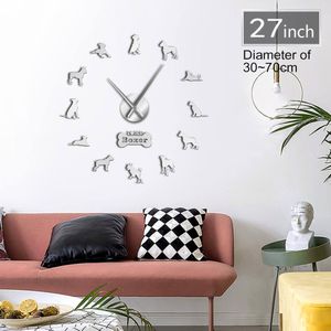 Boxer Chien Race 3D DIY Horloge Murale Salon Unique Acrylique Conception Idée Cadeau Pour Chien Chiot Amoureux Des Animaux Horloge Personnalisée Montre LJ201204