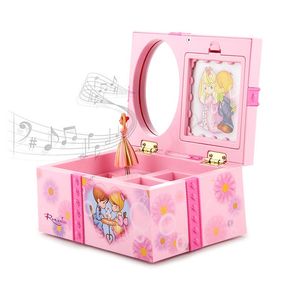 Cajas 1 PC Caja musical Organizador de joyas Pink Dancing Princess Ornamy Jewelry Bajaja de almacenamiento de plástico con Repogado de regalo para niñas Mirror