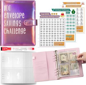 Boîtes de 100 enveloppes de défi, classeur de défis d'épargne d'argent, cadeau pour enfant, classeur de budget avec enveloppes d'argent, livre d'économie budgétaire A5