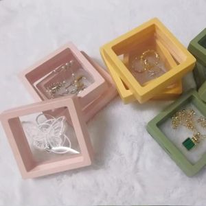 Boîtes 10pcs boîte de rangement de bijoux 7cm 9cm 11cm rose jaune vert coloré carré 3d membrane en plastique étui transparent emballage cadeau