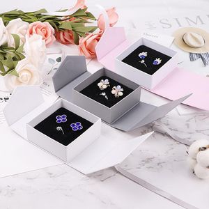 Cajas 12 Uds caja de joyería rosa blanco gris cinta caja de papel artesanal para collar pendiente anillo conjunto joyería caja de regalo