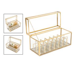 Cajas 21 Slots Vanity Lipstick Suppilón Clear Glass Makeup Jewelry Box Organizer con divisores extraíbles