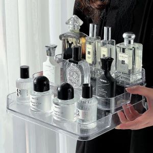 Cajas Estante de perfume de escritorio de 3 niveles Organizador cosmético acrílico Estante de almacenamiento de perfume Soporte de exhibición de muñecas Organizador de condimentos de cocina